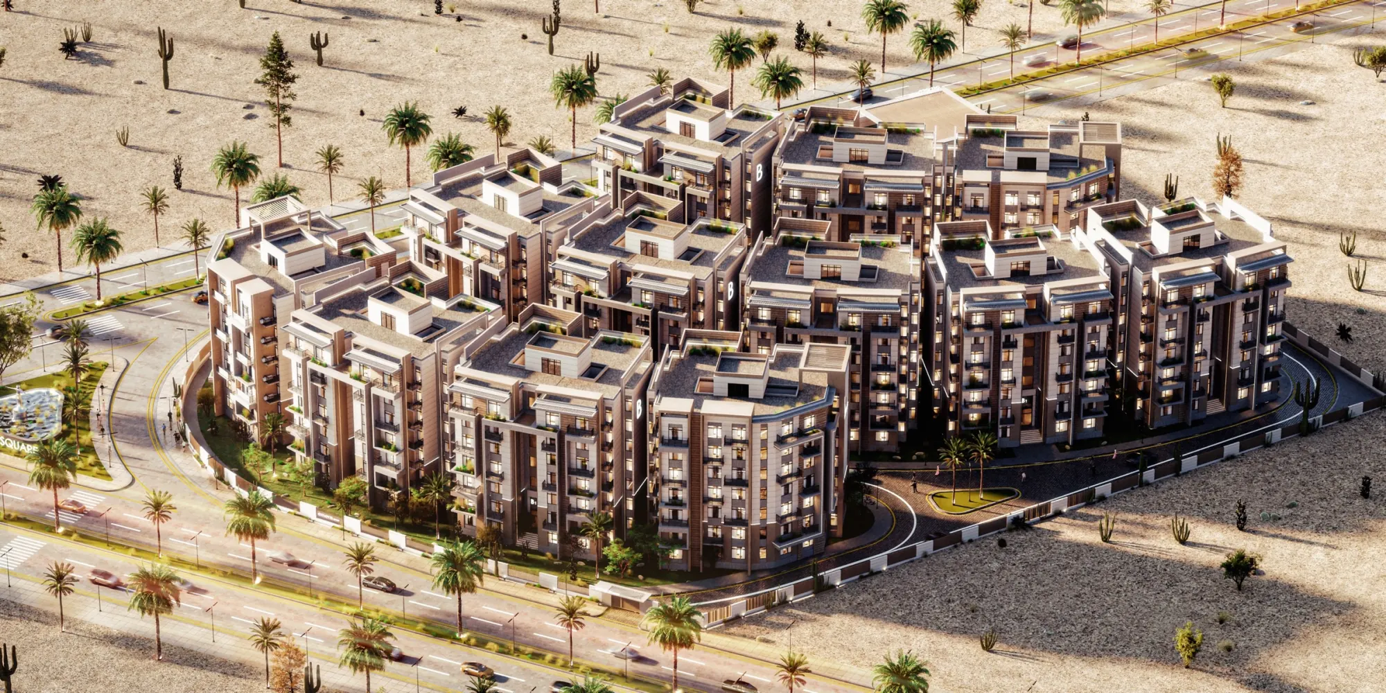 Aerial masterplan view of Emera Residence in New Cairo