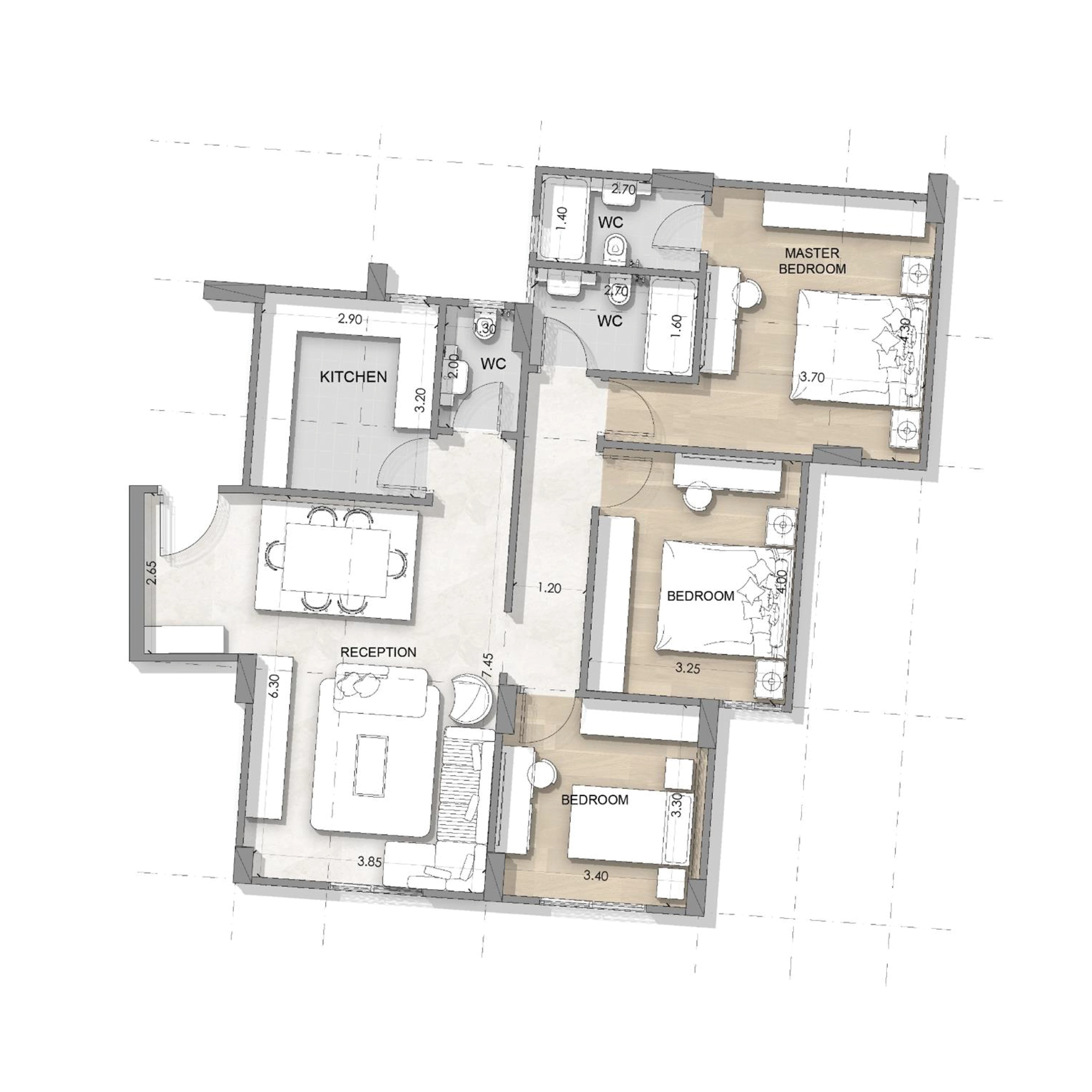 Floor plan for H Typical 01, 165 square metres